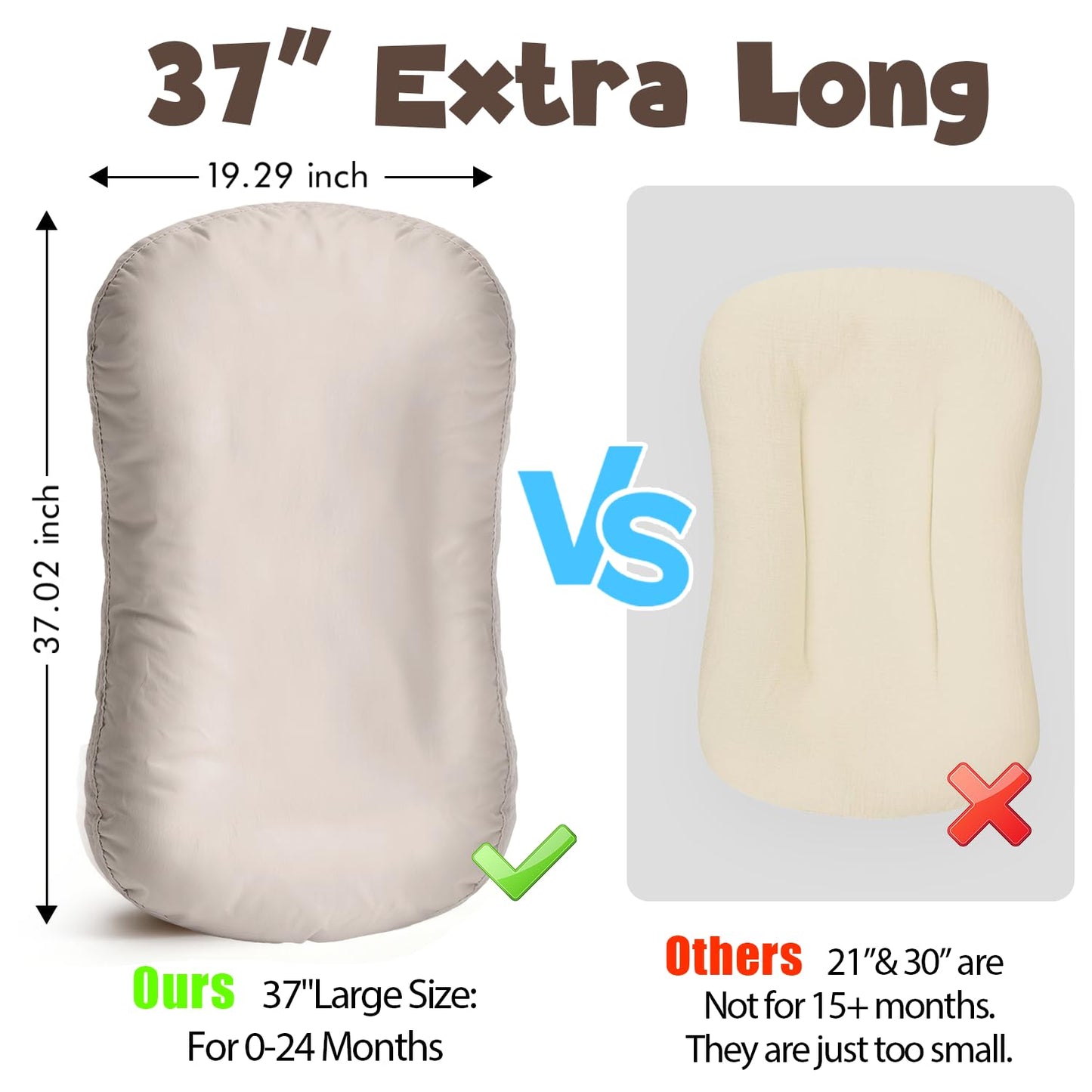 Skiennix Extra Large Baby Lounger - Pure Cotton Infant Nest with Thick Support & Removable Cover | Ideal for Play & Care