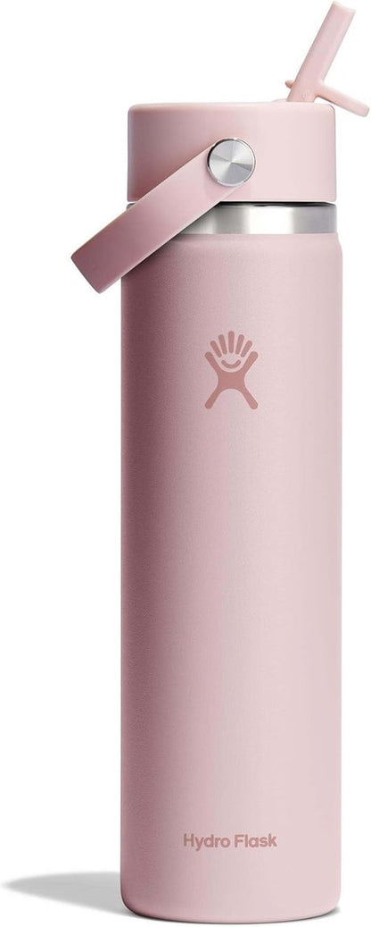 Hydro Flask Water Bottle - Insulated Stainless Steel with Wide Straw Lid | 24 Oz Trillium Pink, Leakproof