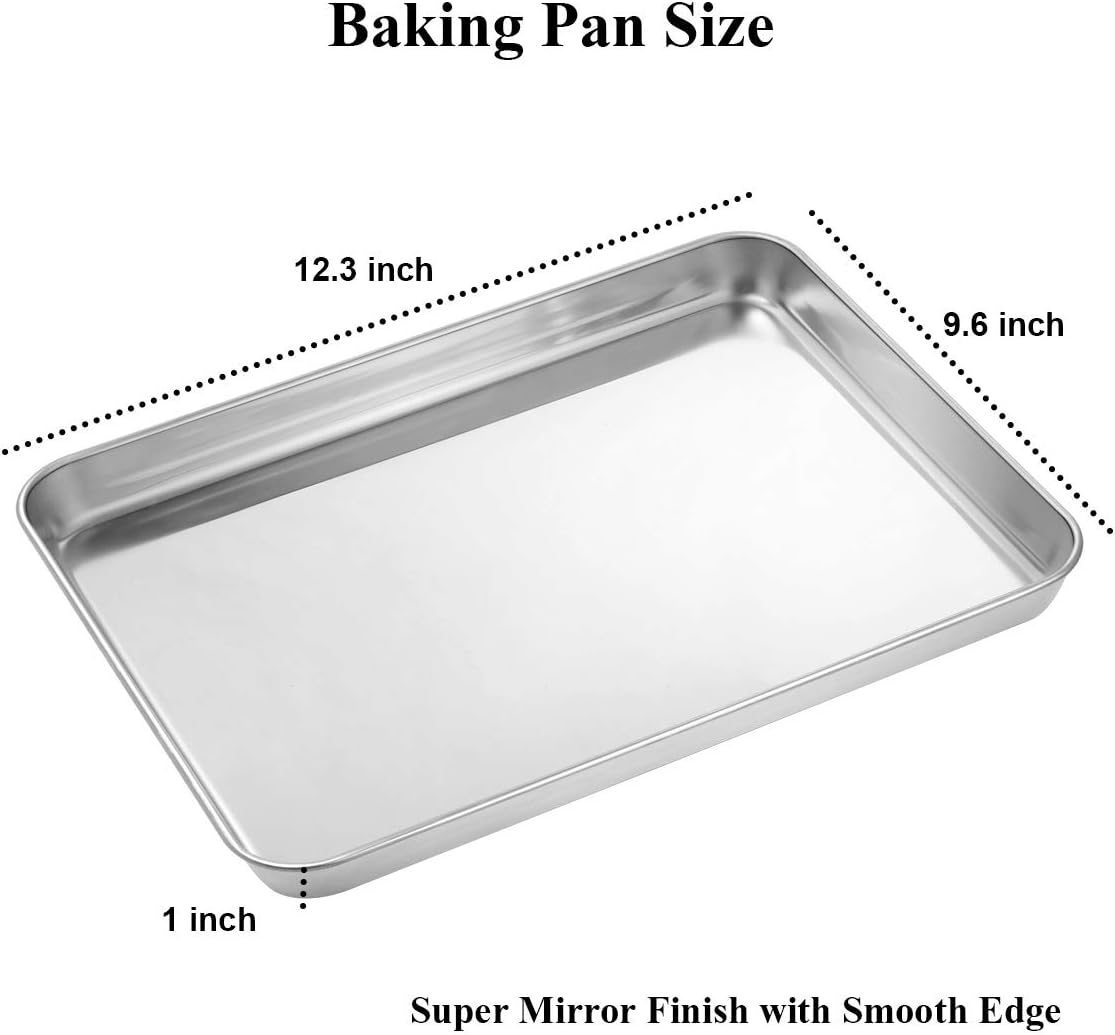 Wildone Baking Sheet Set - Stainless Steel Cookie Pan with Cooling Racks | 2 Sheets & 2 Racks, 12 x 10 x 1 Inch