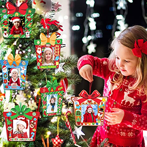 Funrous 96 Pack Christmas Picture Frame Ornaments with Stickers & Ropes - Holiday DIY Decorations