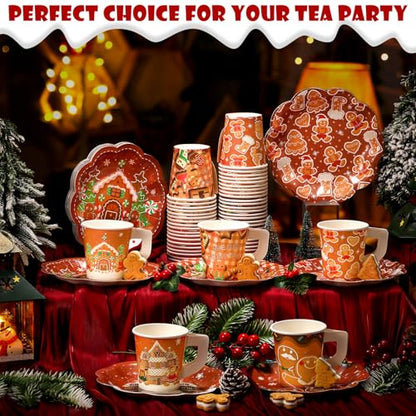Disposable Gingerbread Tea Cups & Plates Set Brown Gingerbread Man Variation