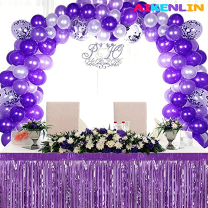 Light Purple Metallic Foil Fringe Table Skirt 29x108 Inches for Wedding Party Decor
