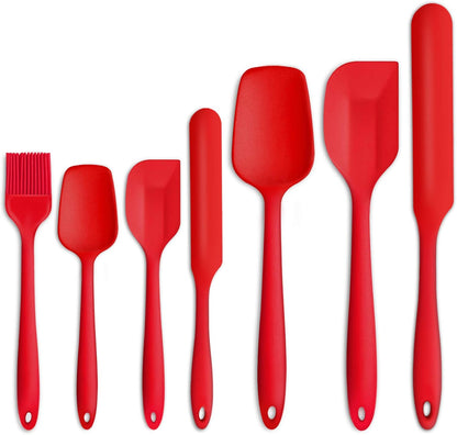 P&P CHEF Silicone Spatula Set - Heat-Resistant Kitchen Utensils for Non-Stick Cooking | 7-Piece Red Set