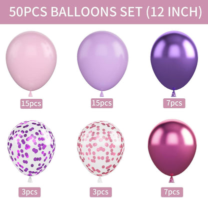Skiennix 50PCS 12-Inch Confetti Balloons - Metallic Pink & Purple Latex Balloons for Parties