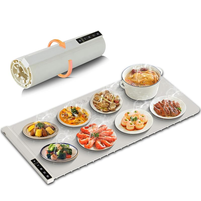 Extra Large Warming Mat for Food 32x15 in - Rollable Countertop Warmer, Off-White