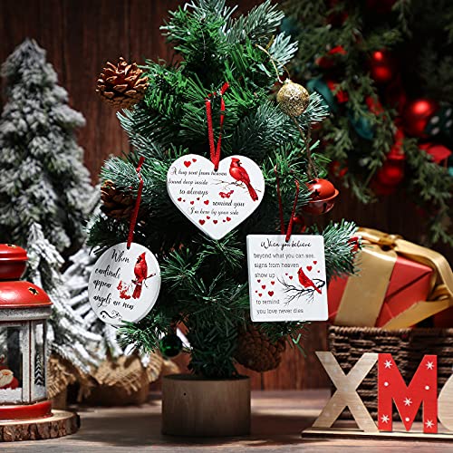 Memorial Christmas Ornaments Set - Red Cardinal Wooden Decorations for Grief Remembrance