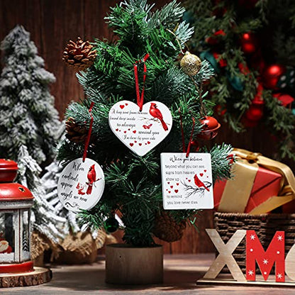 Memorial Christmas Ornaments Set - Red Cardinal Wooden Decorations for Grief Remembrance