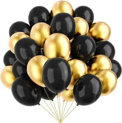 YMSZ Black and Gold Balloons - 67 Pcs Metallic 12 Inch Balloons for Birthday & Party Decorations
