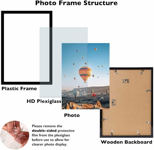 JCJMY 9x14 Black Picture Frame - Wall Hanging & Mounting, Shatter-Resistant Plexiglass
