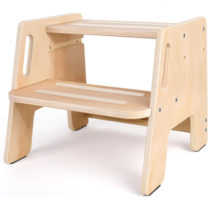 Regine Switzerland Wooden Toddler Step Stool - Height-Adjustable 2-Step Design with Handles for Potty Training