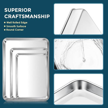 E-far Stainless Steel Baking Sheet Set - 3 Sizes (12.4”, 10.5”, 9.4”) | Non-Toxic, Dishwasher Safe Cookie Trays