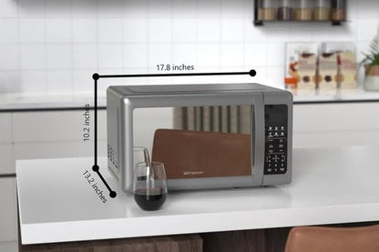 Emerson MW7601SL Microwave Oven - Sleek Mirrored Finish, 700W, 10 Power Levels, 0.7 Cu. Ft., Silver
