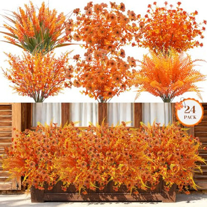 Fall Flowers Artificial Bouquet 24Pcs Autumn Decor Mixed Stems - Fall Harvest Mix