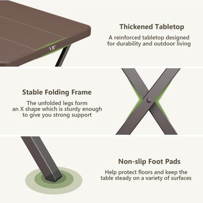 FurniEdge Folding Table, Portable Square Foldable Table No Assembly, Heavy Duty Steel Frame Indoor Outdoor Camping Patio Table with 400 LBS Capacity, Picnic Card Table for Backyard, RV, Small Spaces