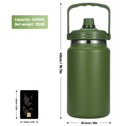 Olerd 135oz/1 Gallon Coffee Insulated Thermoses for Travel - Large Insulated Water Jug Classic Vacuum Bottle with Straw - 4.0L Stainless Steel Ice buckets for Hiking Fishing（Green） ﻿