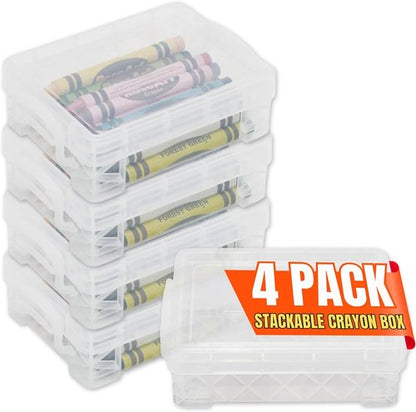 1InTheOffice Crayon Box - Stackable Clear Storage Solution | Set of 4