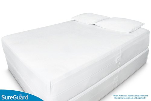 Set of 2 Standard Size SureGuard Pillow Protectors - 100% Waterproof, Bed Bug Proof, Hypoallergenic - Premium Zippered Cotton Covers - Smooth