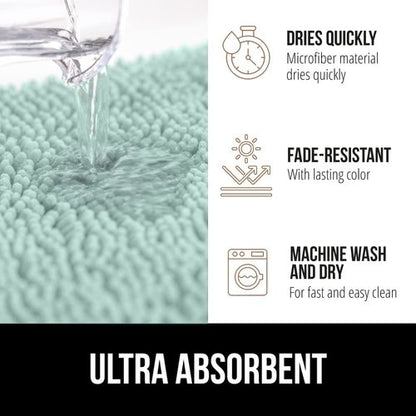 GORILLA GRIP Bath Rug Mat 70x24, Soft Absorbent Chenille, Quick Dry Microfiber Mats, Rubber Backing Washable Shower Floor Rugs, Bathmat Runner, US Designed Bathroom Home Decor Accessories Seablue