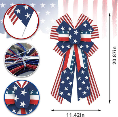 Threetols Patriotic Wreath Bows - Large Red, White & Blue Burlap Bows for Memorial Day & 4th of July Decor