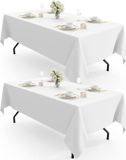 Pureegg Rectangle Table Cloth - Durable 60" x 102" Polyester Tablecloths | Reusable & Washable for Outdoor Events, Weddings, Picnics, 2 Pack, White