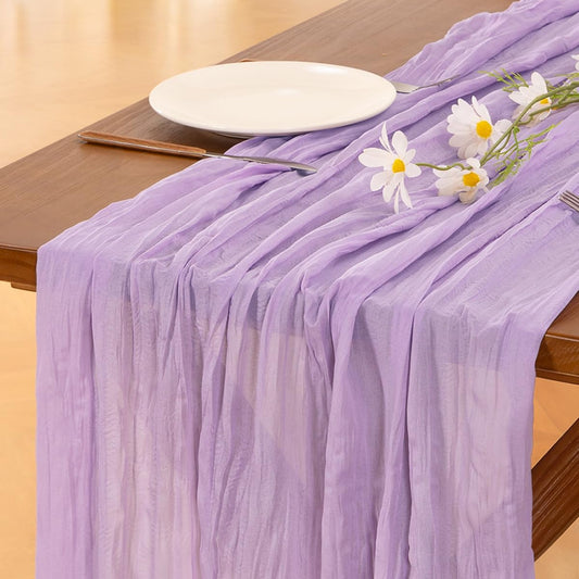 Socomi Lilac Purple Cheesecloth Table Runner - 120 Inch Sheer Gauze for Weddings & Events