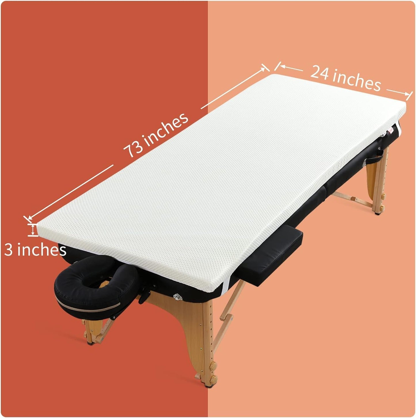 ROYALAY Extra Thick Memory Foam Massage Bed Mattress Topper with Removable Cover, Topper for Massage Table, Elastic Bands & Non-Slip Lash Bed Cushion Without Bed-for Beauty and Massage-73"x24"x3"