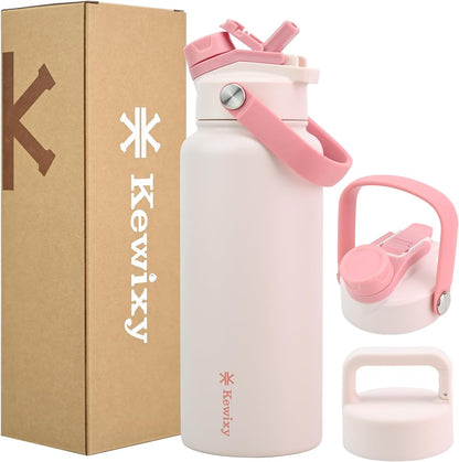 Skiennix 32 Oz Insulated Water Bottle - 2-in-1 Lid with Straw & Spout, Leak-Proof, Blush Pink