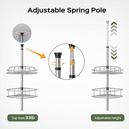 HAMITOR Shower Caddy Tension Pole - 4-Tier Rustproof Bathroom Organizer | Adjustable No-Drill Shelf - 47-123 Inch