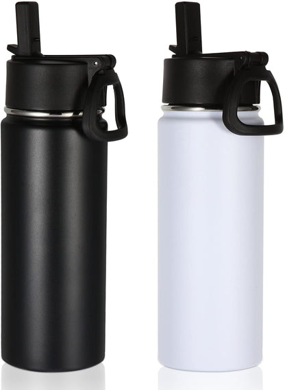 Volhoply Insulated Water Bottles - 18oz Stainless Steel Kids Flask with Straw | Double Wall, 2-Pack