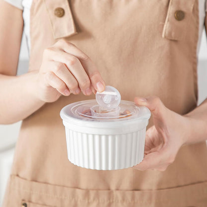 Vancasso 10 Oz Ramekins - Porcelain Creme Brulee Souffle Dishes with Lids | Set of 6, Oven & Dishwasher Safe
