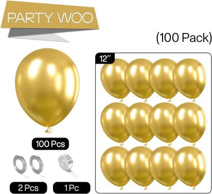 PartyWoo Gold Balloons - 100pcs 12 Inch Latex Helium Balloons for Weddings & Celebrations