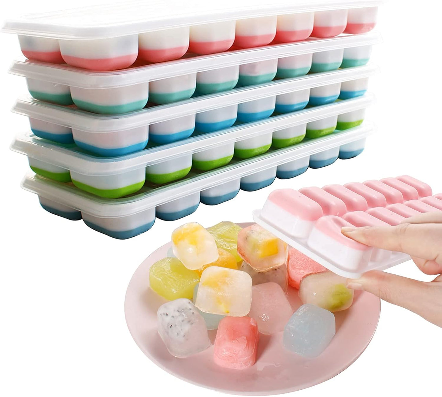 Skiennix Silicone Ice Cube Tray - Easy-Release, Food-Grade PP & Organic Silicone - 6 Packs, Dishwasher Safe