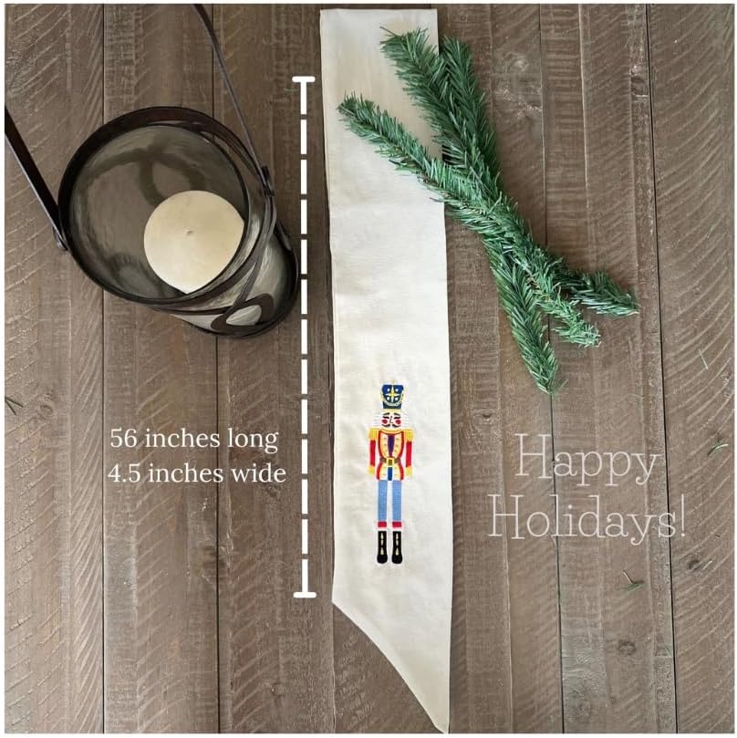 Nutcracker Linen Wreath Sash - Blank Embroidered Christmas Decor | 56" L x 4.5" W for Indoor/Outdoor Use