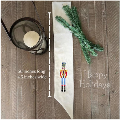 Nutcracker Linen Wreath Sash - Blank Embroidered Christmas Decor | 56" L x 4.5" W for Indoor/Outdoor Use