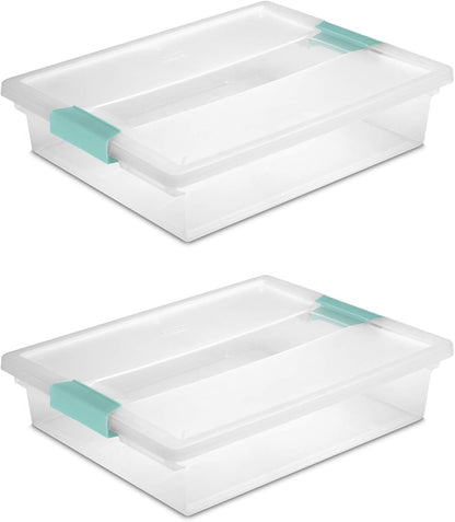 Sterilite Large Clip Box - Clear with Blue Aquarium Latches | Set of 2 for Easy Storage