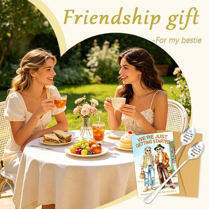 Small Best Friend Christmas Gift Card with Engraved Coffee Spoons - Friendship Set