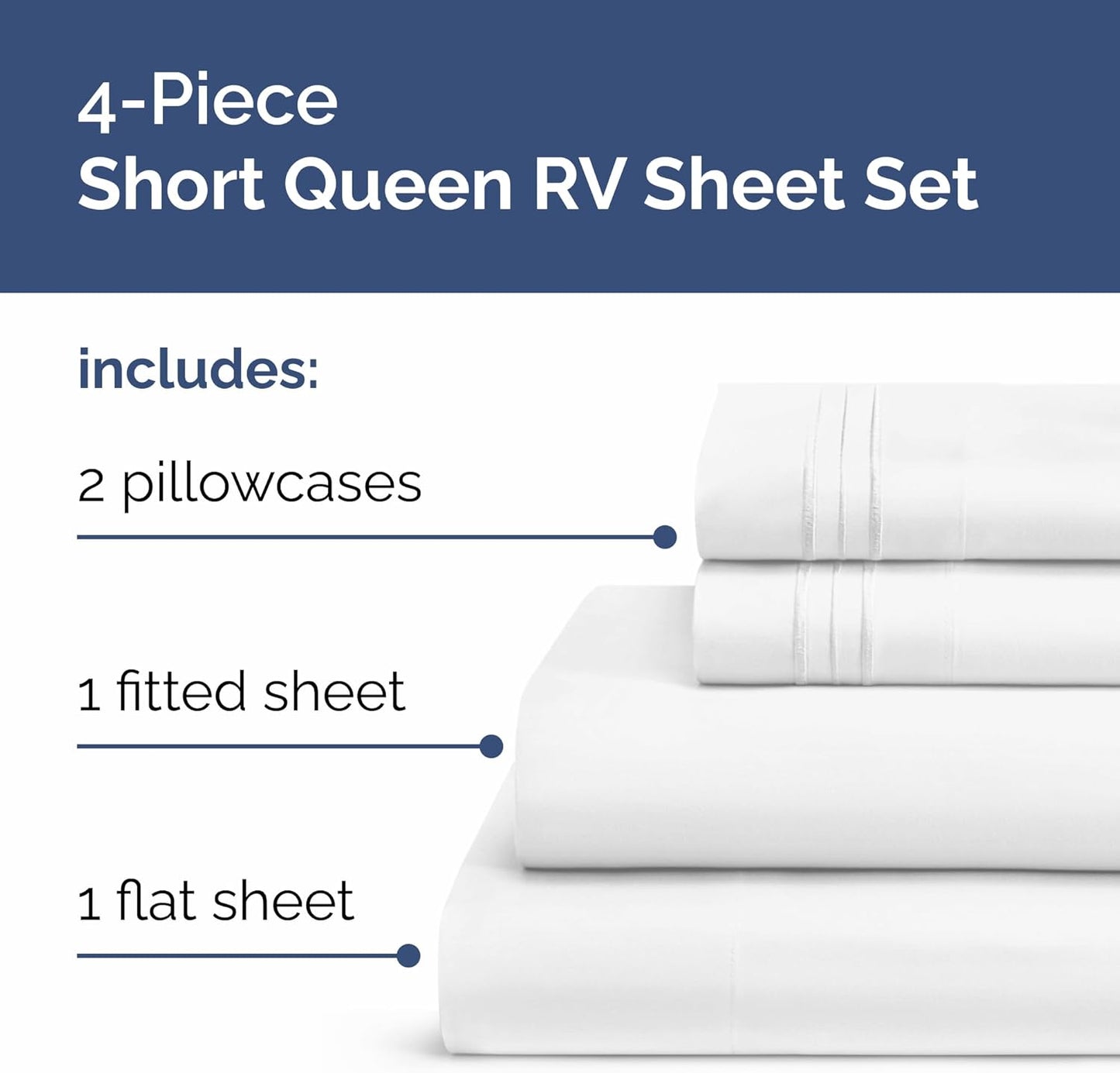 Skiennix Short Queen Size 4-Piece Sheet Set - Soft, Breathable & Cooling Bedding - Deep Pockets, Oeko-Tex Certified, White