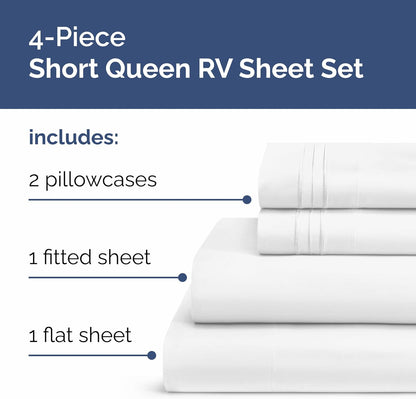 Skiennix Short Queen Size 4-Piece Sheet Set - Soft, Breathable & Cooling Bedding - Deep Pockets, Oeko-Tex Certified, White