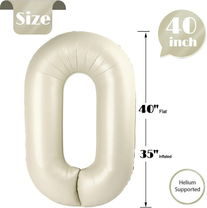 Number Balloons by Cream - 40 Inch Zero Balloon for Birthday Celebrations | Elegant Party Decor