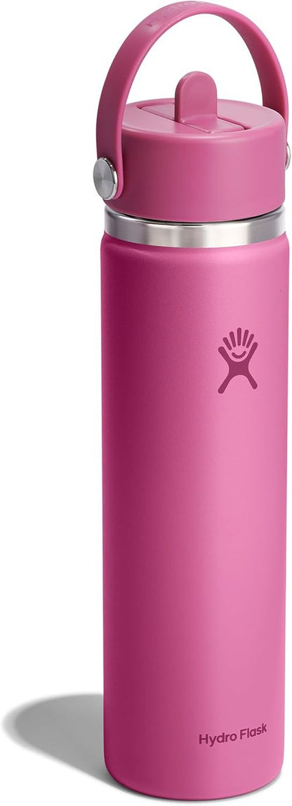 Hydro Flask Water Bottle - Insulated Stainless Steel - 24 Oz Wide Mouth with Flex Straw Lid in Reef Pink