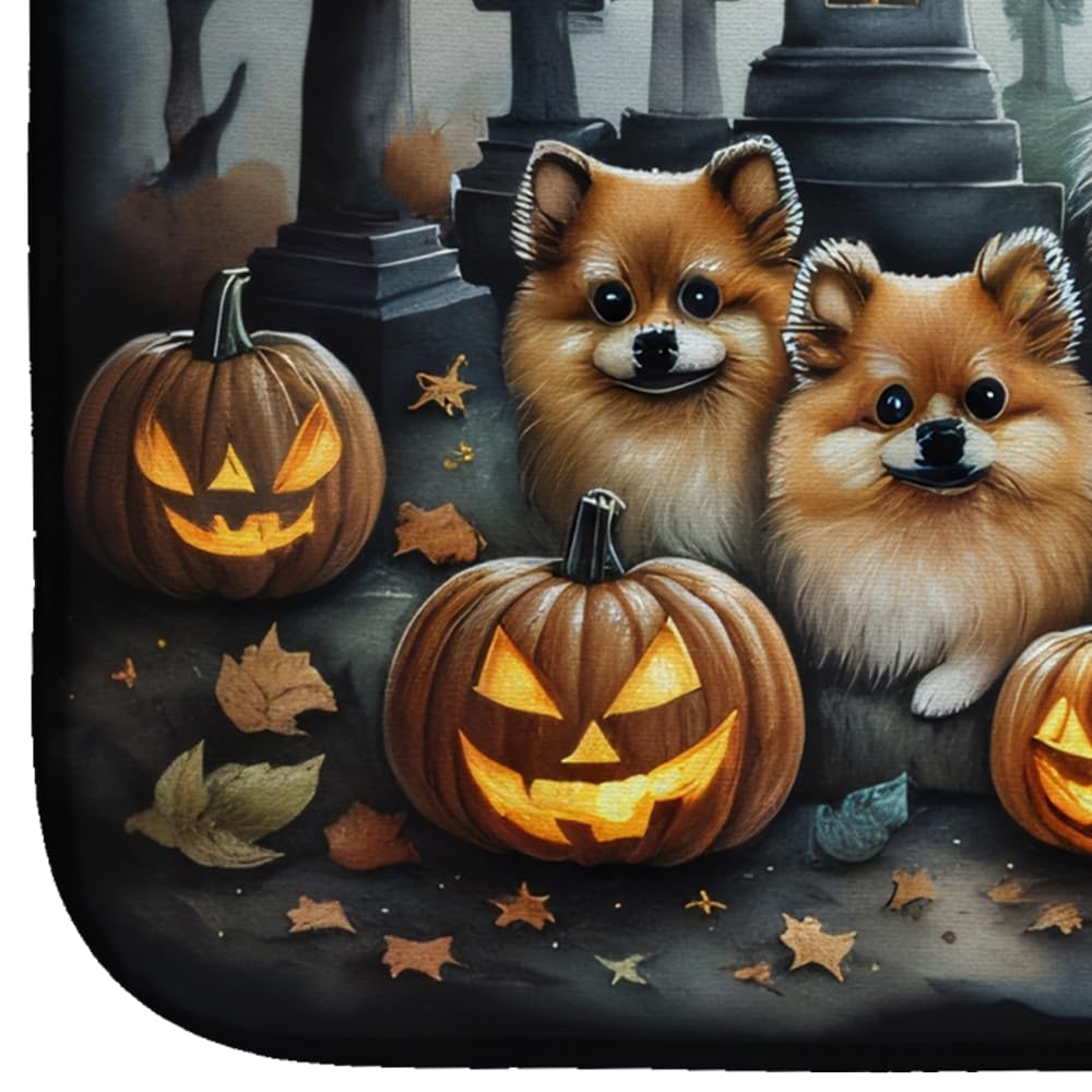 Caroline's Treasures DAC2068DDM Pomeranian Spooky Halloween Dish Drying Mat Absorbent Dish Drying Mat Pad for Kitchen Counter Dish Drainer Mat for Countertop, 14 x 21", Multicolor