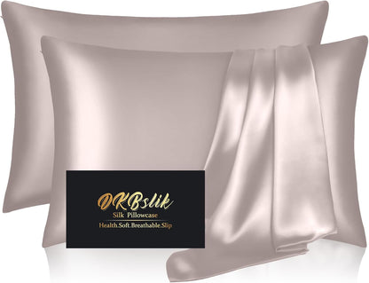 Mulberry Silk Pillowcases by Skiennix - Smooth Anti-Acne Standard Set of 2 | Taupe with Zipper