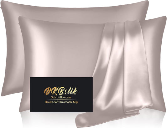 Mulberry Silk Pillowcases by Skiennix - Smooth Anti-Acne Standard Set of 2 | Taupe with Zipper