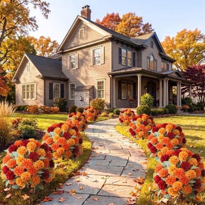 Artificial Fall Flowers Topiary Balls - Fake Mums for Outdoors, Orange, 2 Pack