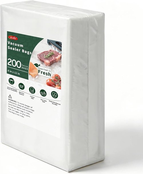 Aotto Vacuum Sealer Bags - 200 Count Quart | 8" x 12" Heavy Duty BPA-Free Food Storage Bags