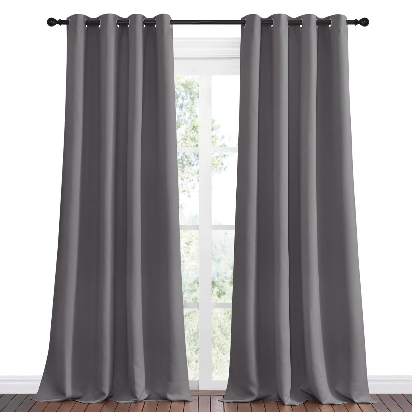 NICETOWN Bedroom Blackout Curtains Panels - Triple Weave Energy Saving Thermal Insulated Solid Grommet Blackout Draperies for Patio (1 Pair, 55 inches by 90 Inch, Grey)