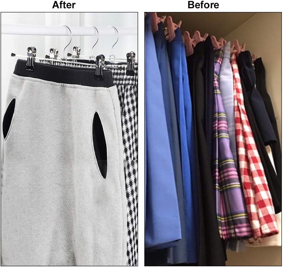 Northern Brothers Heavy-Duty Pants Hangers with Clips - 20 Pack Adjustable Metal Skirt Hangers for Women