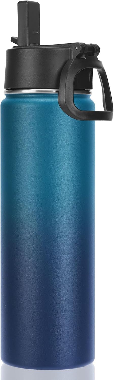 Neihepal Insulated Water Bottle - 22 Oz Double Walled Stainless Steel with Straw Lid | Leak Proof, Dark Night