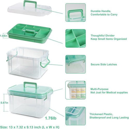 Hey Foly 15qt Clear Medicine Organizer - Thickened Plastic First Aid Box with Tray & Labels