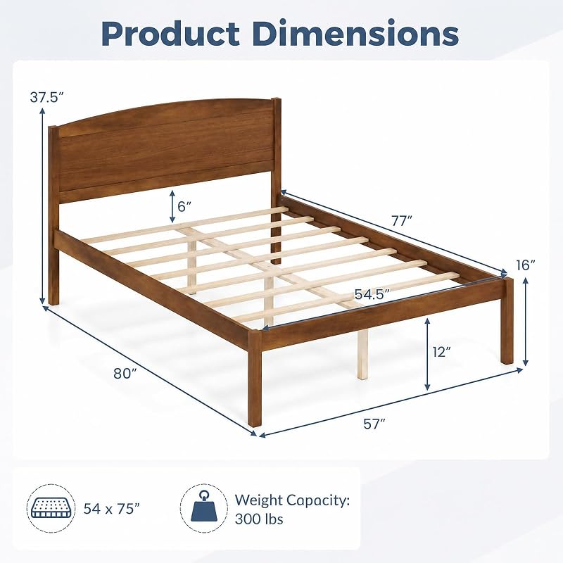KOMFOTT Full Size Bed Frame with Curved Headboard – Walnut Variation